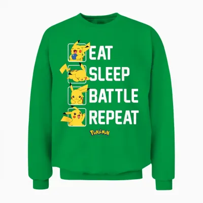 Pokémon - Eat Sleep Battle Repeat Pikachu Unisex Sweatshirt - Irish Green
