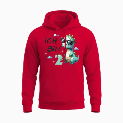 2 Geburtstag Junge Mädchen Geschenke 2 Jahre Alt Cooler Dino Unisex Hoodie - Red
