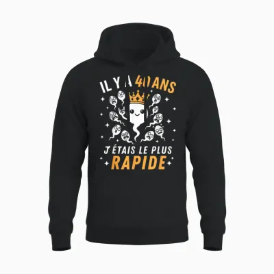 Graine Joke Birthday 40 Years Fastest Humor Unisex Hoodie - Black