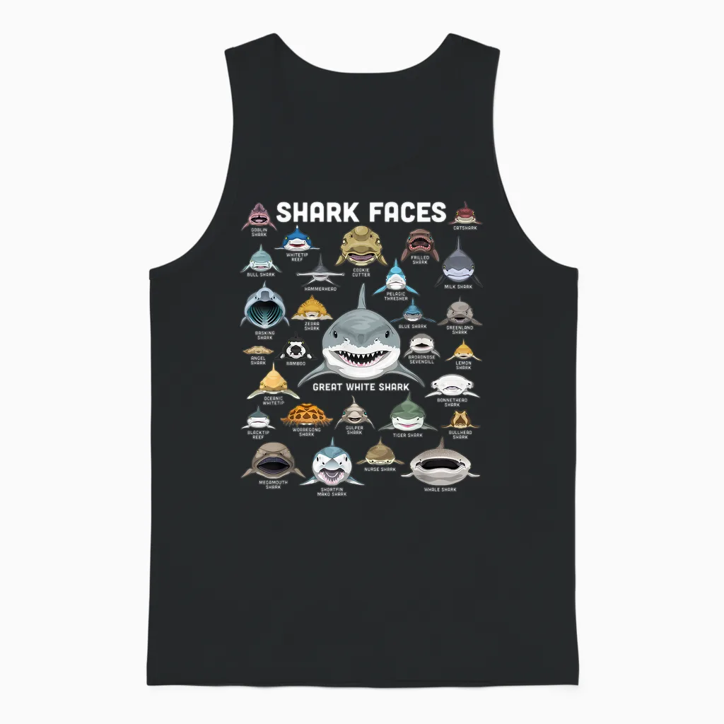 Shark Faces Shirt Shark Types Funny Biology Navy Shark T-Shirt, Black, S Unisex Tank Top in Black
