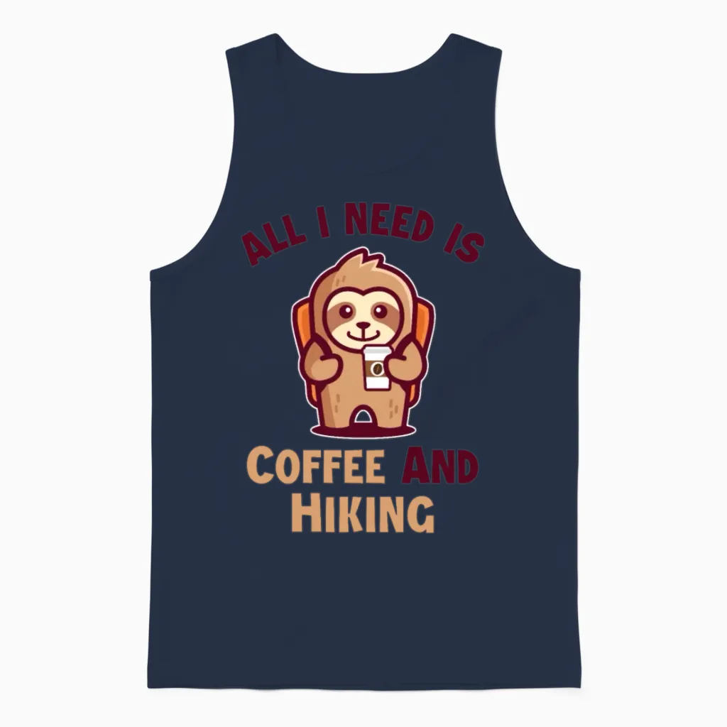 Coffee and Hiking Backpacking Outdoor Wander Unisex Tank Top in Navy
