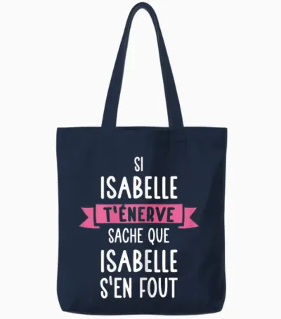 Women's Gift Humour Personalised Name Isabelle T-Shirt, Black Tote Bags - Navy