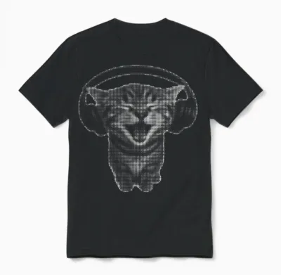 Cute Headphones Cat Funny Y2k Grunge Silly Graphic Unisex T-Shirt - Black