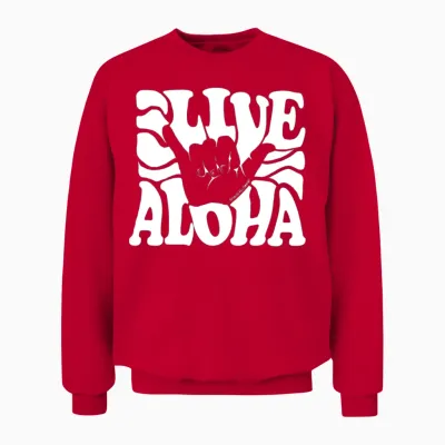 Vintage Live Aloha State Hawaiian Islands Shaka Unisex Sweatshirt - Red