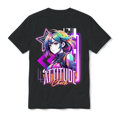 'attitude Check' Retro Style Neon Anime Gd Unisex T-Shirt - Black