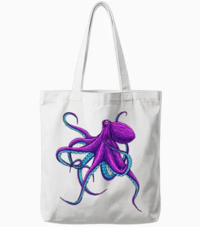 Octopus Juicy Purple Funny Deep Sea Octopus T-Shirt, Black Tote Bags - White