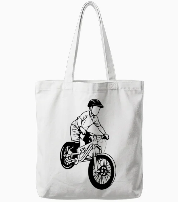 Mountain Biking Boy Tote Bags in White