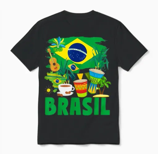 Brazil Flag for Kids - Brazil and Brazil Flag T-Shirt, Yellow, S Unisex T-Shirt in Black
