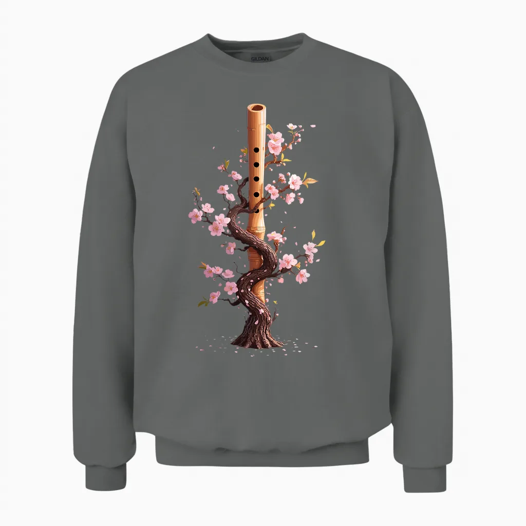 Flûte Shakuhachi Bambou Arbre En Fleurs Harmonie Naturelle Unisex Sweatshirt in Graphite Heather