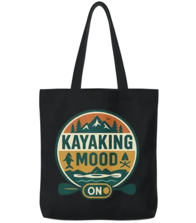 Kayaking Mood Emblem Tote Bags - Black