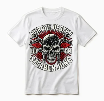 "nur Die Besten Die Jung" Biker Statement Rocker T-Shirt, Black Unisex T-Shirt - White