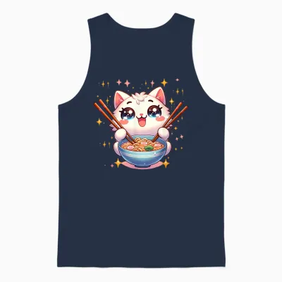 Katze Ramen Essen Nudeln Manga Anime Japanisch Kawaii Cute T-Shirt, Black Unisex Tank Top - Navy
