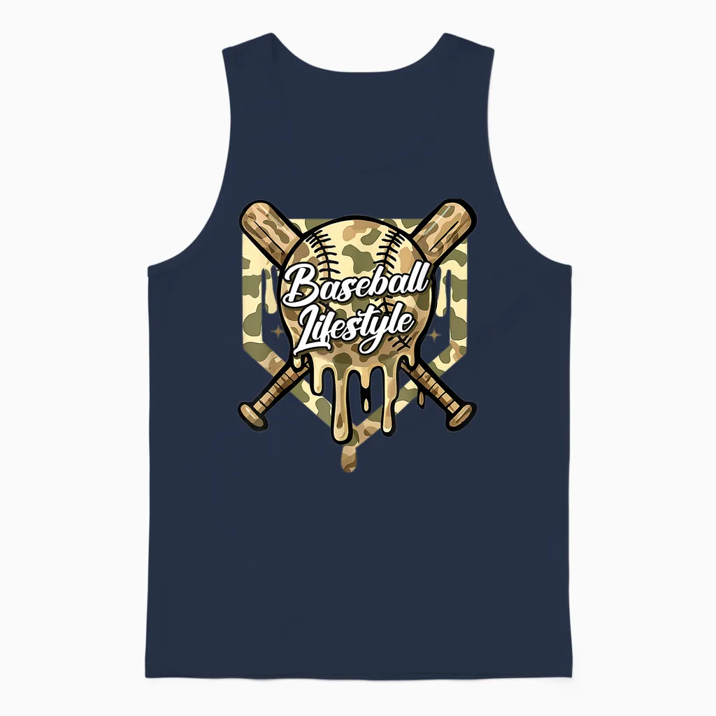 Baseball Life Lifestyle Home Plate Camo Ice Cream Drip Unisex Tank Top in Navy