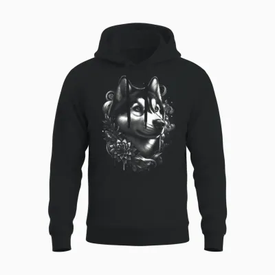 Cooler Husky Mit Blauen Augen Und Blumen Deko Unisex Hoodie - Black