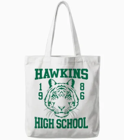 Stranger Things 4 Hawkins High School Green Logo Tote Bags - White