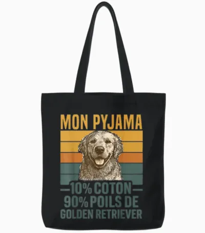 Humour Dog Gift Pajamas Hair Golden Retriever Vintage Tote Bags - Black