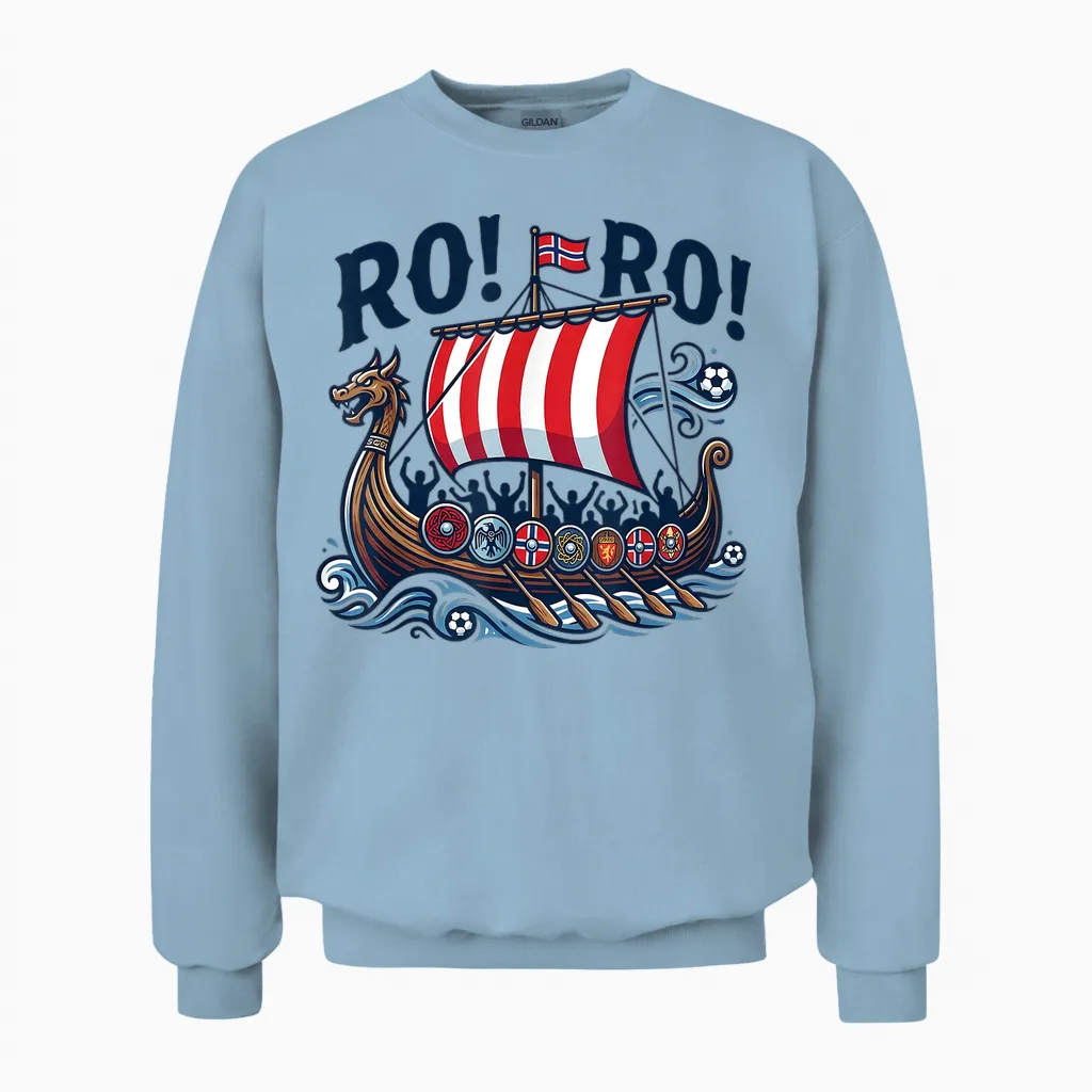 Ro Ro Norway Viking Ship Soccer Norwegian Fan Men Women Unisex Sweatshirt in Light Blue