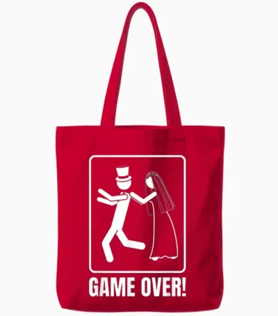 Groom Groom Stag Party Game Over T-Shirt, Black, S Tote Bags - Red