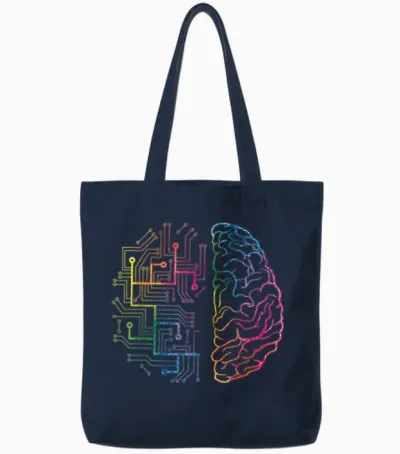 Brain Chip Ai T-Shirt | Informatik, Künstliche Intelligenz | Unisex-Erwachsene, Schwarz, S Tote Bags - Navy