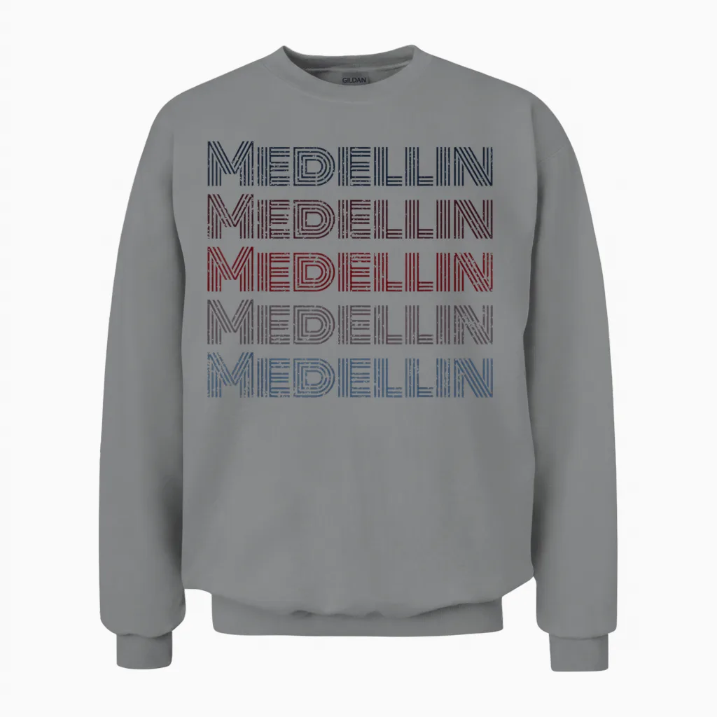 Colombia 70's City Retro Vintage Medellin T-Shirt, Grey, S Unisex Sweatshirt in Sport Grey