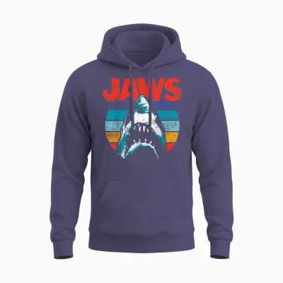 Jaws Retro Colors Shark Rainbow Logo Unisex Hoodie - Heather Sport Dark Navy