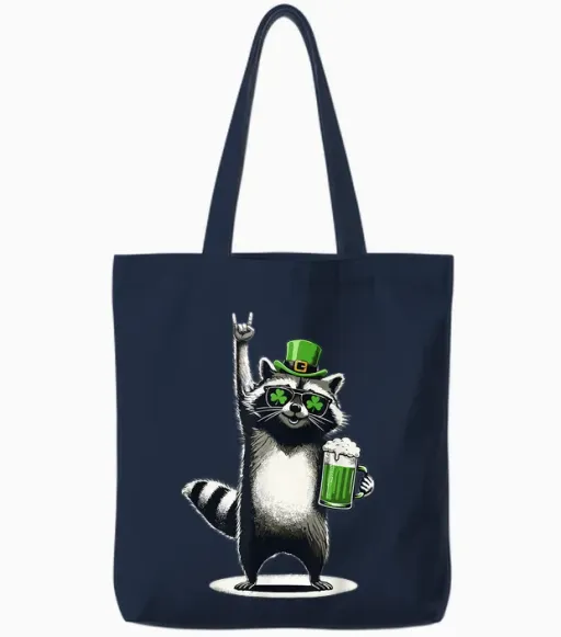 Raccoon St Patty's Shamrock Beer Is Fun for St. Patrick's Day Tote Bags - Navy