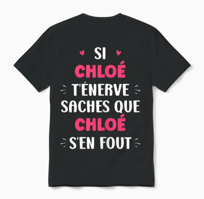 Name Si Chloe T'énerve Humour Chloe T-Shirt, Black, Female X-Small Unisex T-Shirt in Black