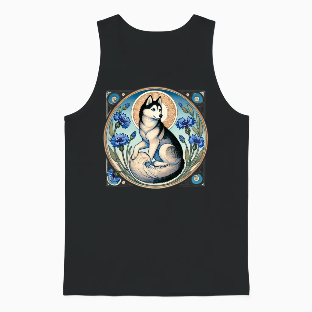 Retro Siberian Husky Unisex Tank Top in Black