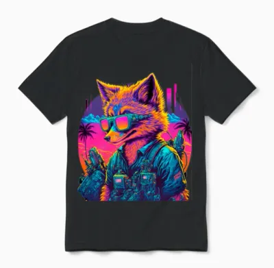 Retro Futuristic Synthwave Fox Unisex T-Shirt - Black