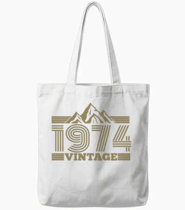 Vintage 1974 Birthday Mountains Hiking Climbing Tote Bags in White