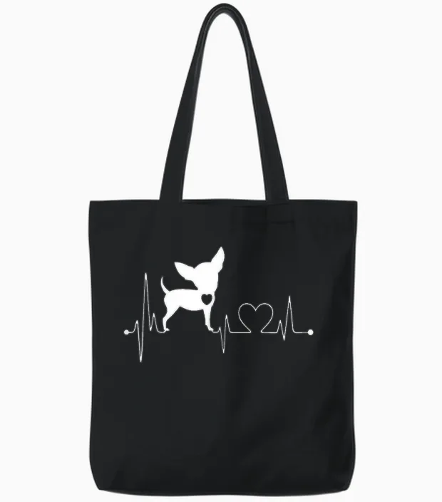 Chihuahua Cute Heartbeat Funny for Men, Women and Children Tote Bags in Black