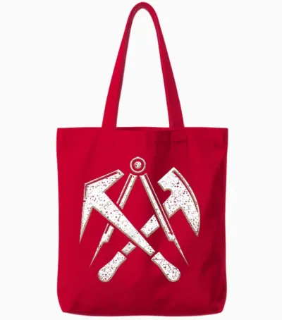 Roofer Craft Guild Sign with Tool on Chest T-Shirt, Black Tote Bags - Red