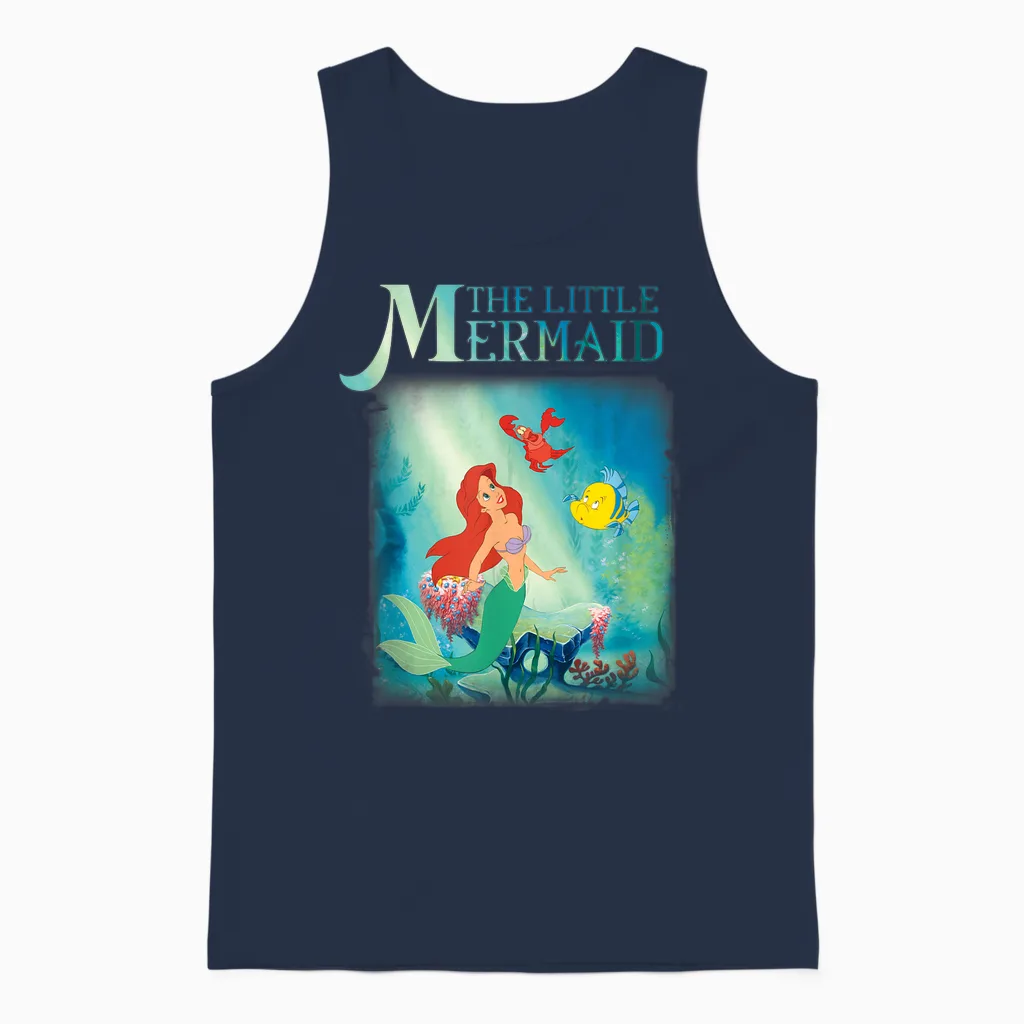 Disney the Little Mermaid Ariel Flounder Sebastian T-Shirt Poster, Black, S Unisex Tank Top in Navy