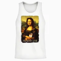 Montag Lisa Gioconda Mona Lisa Mit Kaffee Unisex Tank Top in White - 2