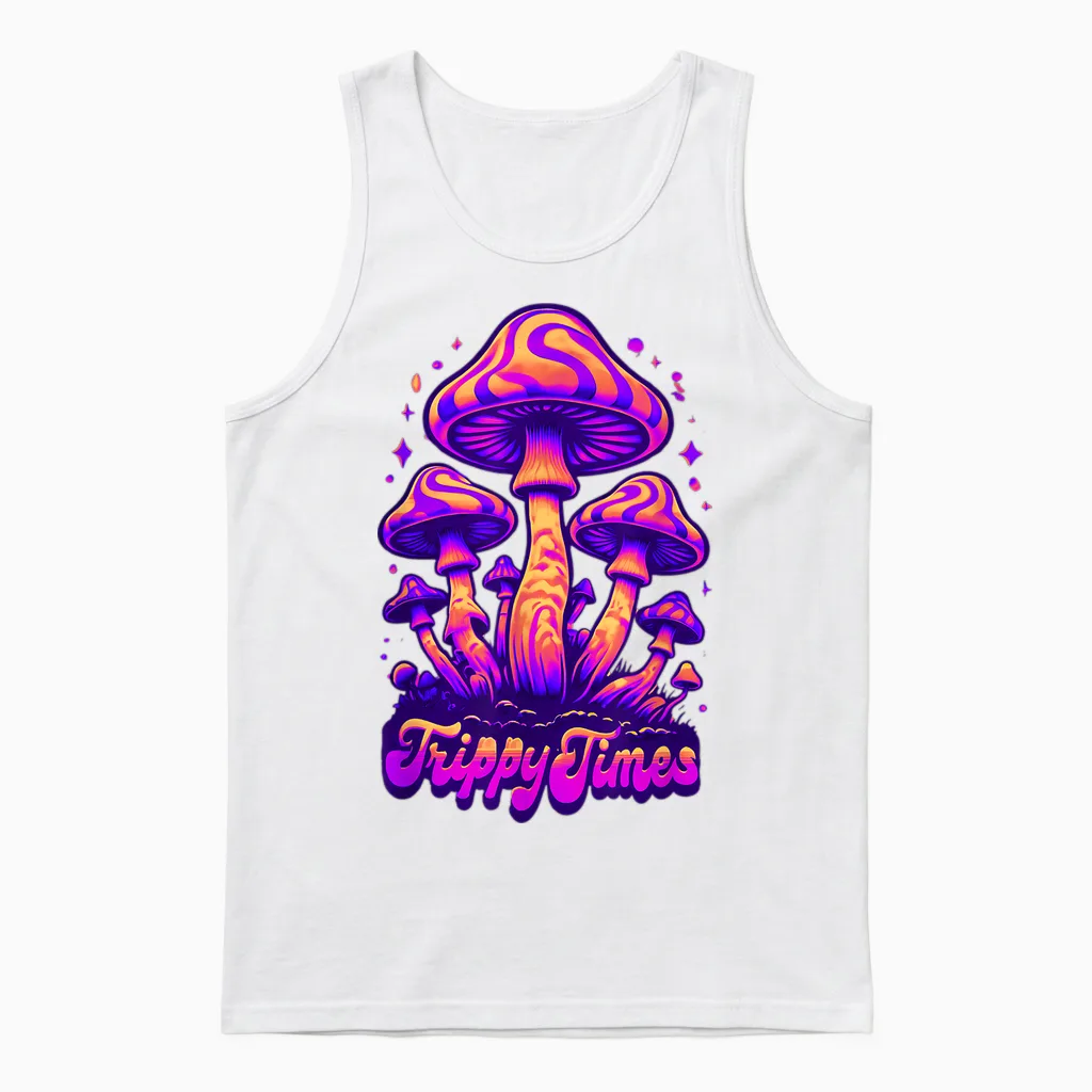 Trippy Times Psychedelic Mushroom Unisex Tank Top in White