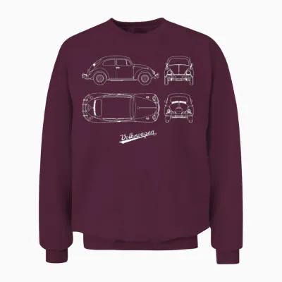 Volkswagen Vw Blueprint Beetle White with Vw Logo Unisex Sweatshirt - Maroon