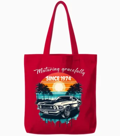 Maturing Gracefully Since 1974 Classic Car Tote Bags - Red