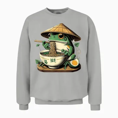 Frog Eating Ramen Kawaii Neko Japanese Noodles Anime Lovers Unisex Sweatshirt - Ash