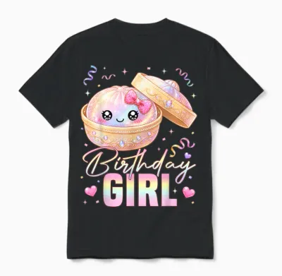 Happy Birthday Girl Kawaii Dumpling Anime Birthday Party Unisex T-Shirt - Black