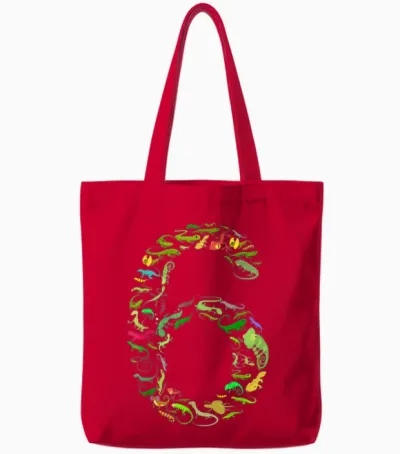 6th Birthday Lizard Reptiles Birthday Party 6 Years Old T-Shirt, Black Tote Bags - Red