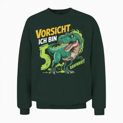 Children's Dinosaur 5th Birthday Decoration I Am 5 Dino Boys 5 Years Unisex Sweatshirt - Forest