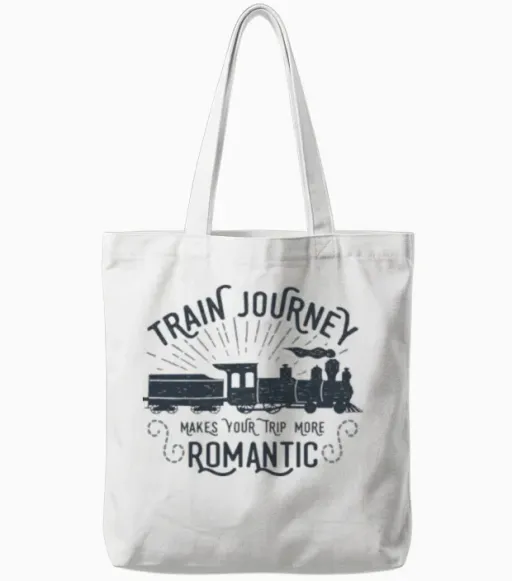 Retro Train Jurnay Tote Bags - White