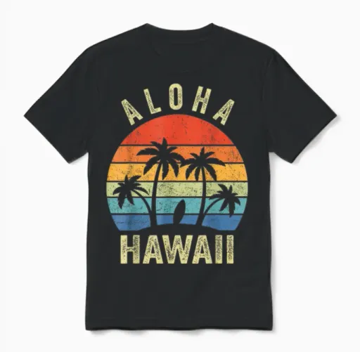 Aloha Hawaii Hawaiian Island Palm Beach Surfboard Surf Unisex T-Shirt - Black