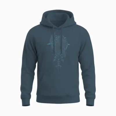Walhalla Raven Odins Runes Nordic Compass Viking Unisex Hoodie - Dark Heather