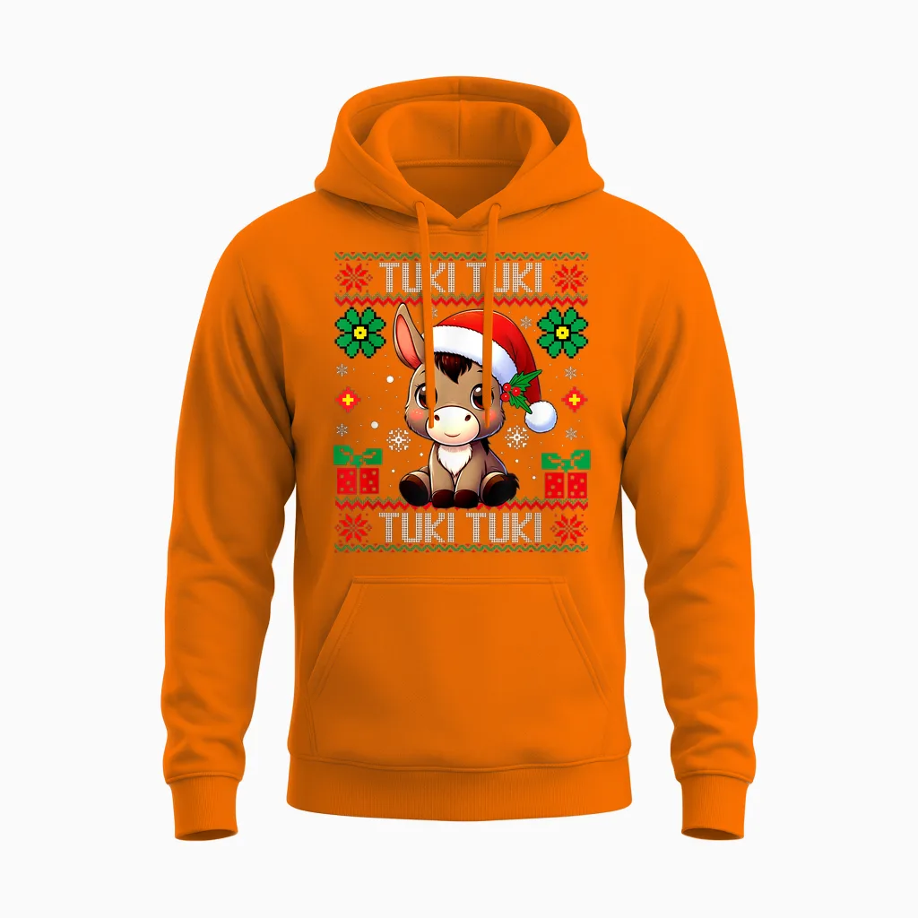 Mi Burrito Sabanero Mexican, Donkey Latino Ugly Christmas Unisex Hoodie in Safety Orange