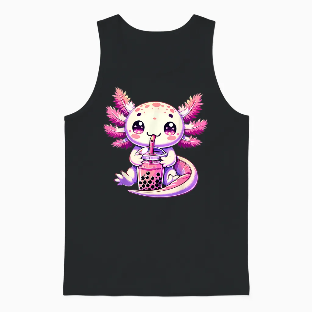 Axolotl Boba Tea Bubble Tea Anime Cute Kawaii Axolotl Unisex Tank Top in Black