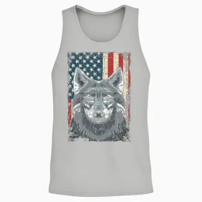 Wolf 4th of July American Flag Howling Wolves Unisex Tank Top - Ash