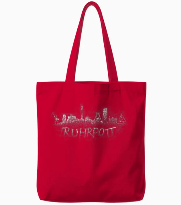 Ruhrpott Skyline Ruhrgebiet Landmark T-Shirt, Black Tote Bags in Red