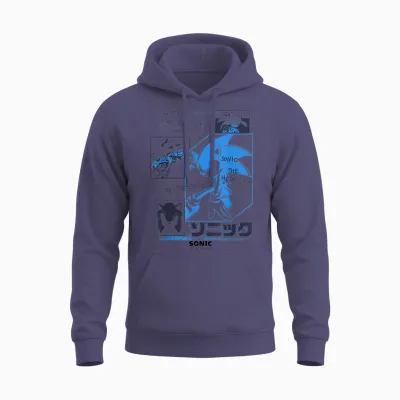 Sonic the Hedgehog Gotta Go Fast Vintage Sketch Panels Unisex Hoodie - Heather Sport Dark Navy