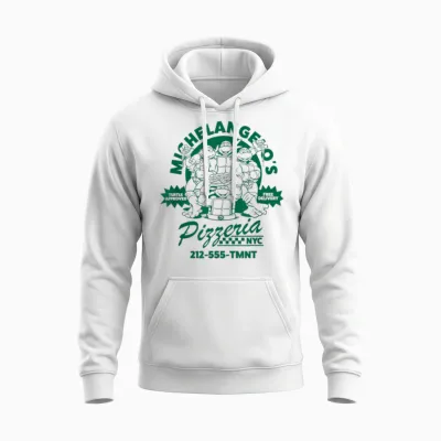Teenage Mutant Ninja Turtles Michelangelo's Vintage Pizzeria T-Shirt, White, S Unisex Hoodie - White